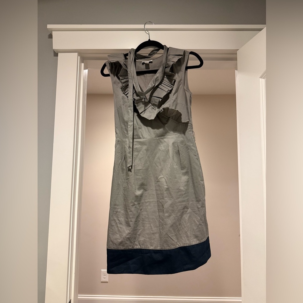 LOFT Asymmetrical Ruffled Gray and Blue  Dress